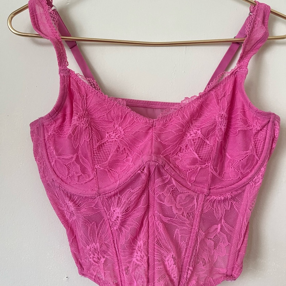 Women's Lace feminine festival trendy vibrant Corset Fuchsia Pink (check photos) - Picture 2 of 11